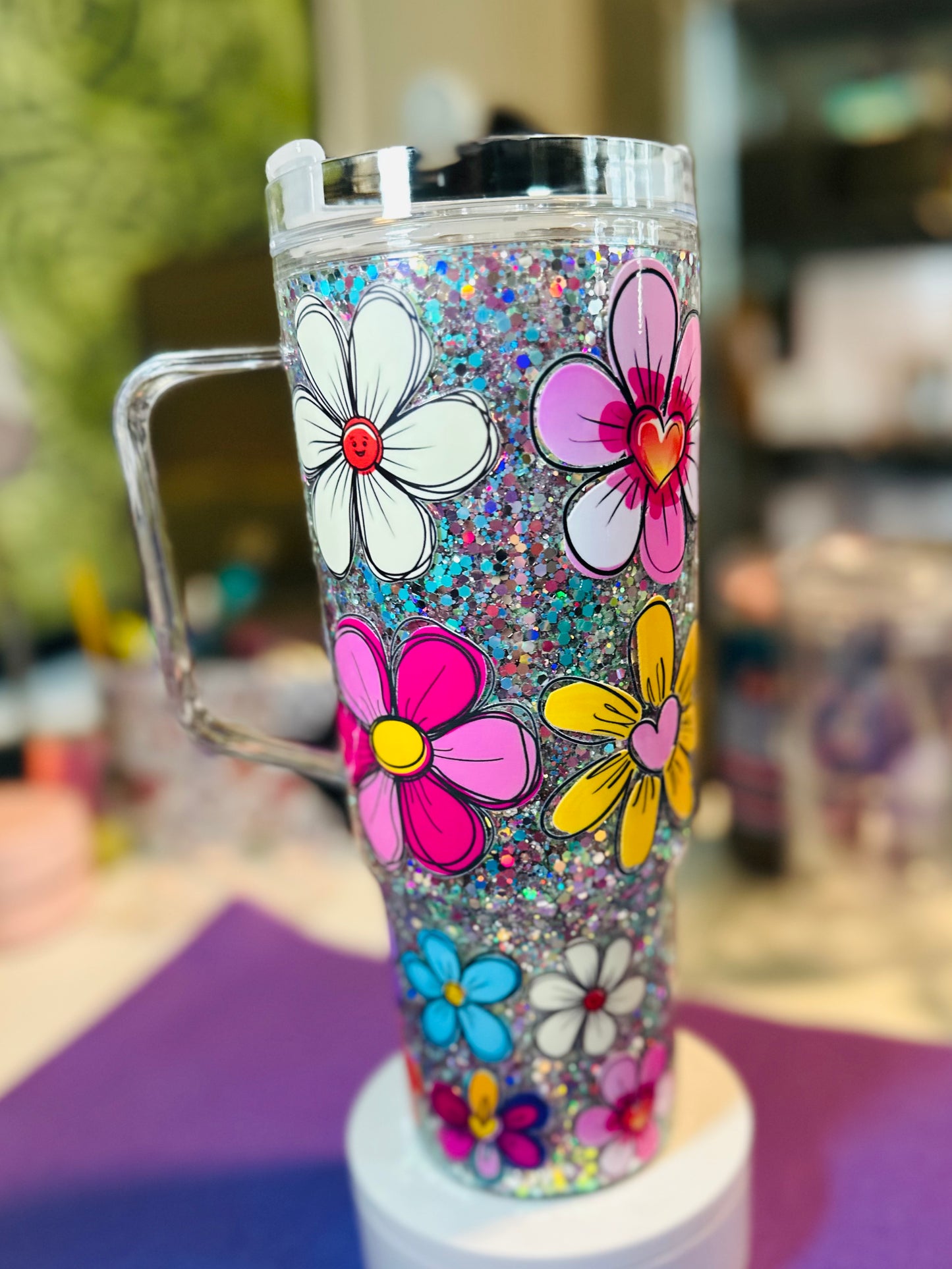 40oz SNOW GLOBE TUMBLER FLOWERS