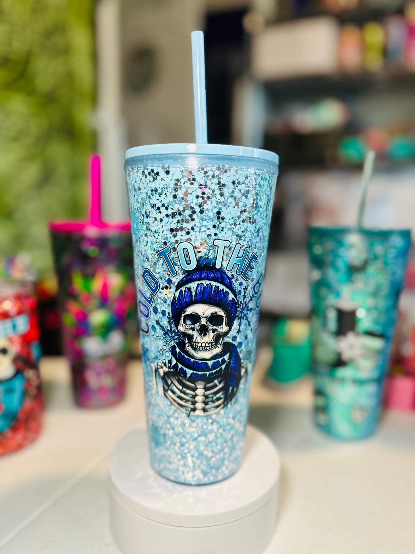 24oz Cold To The Bone *Premade* Snow Globe Acrylic Cup