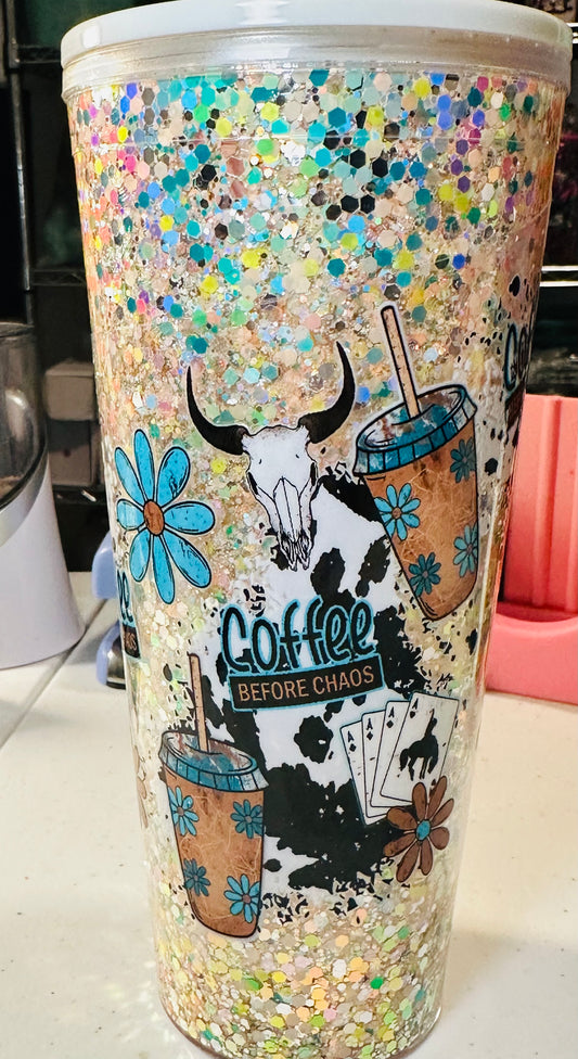 24oz Acrylic Snow Globe Teal Coffee Cup