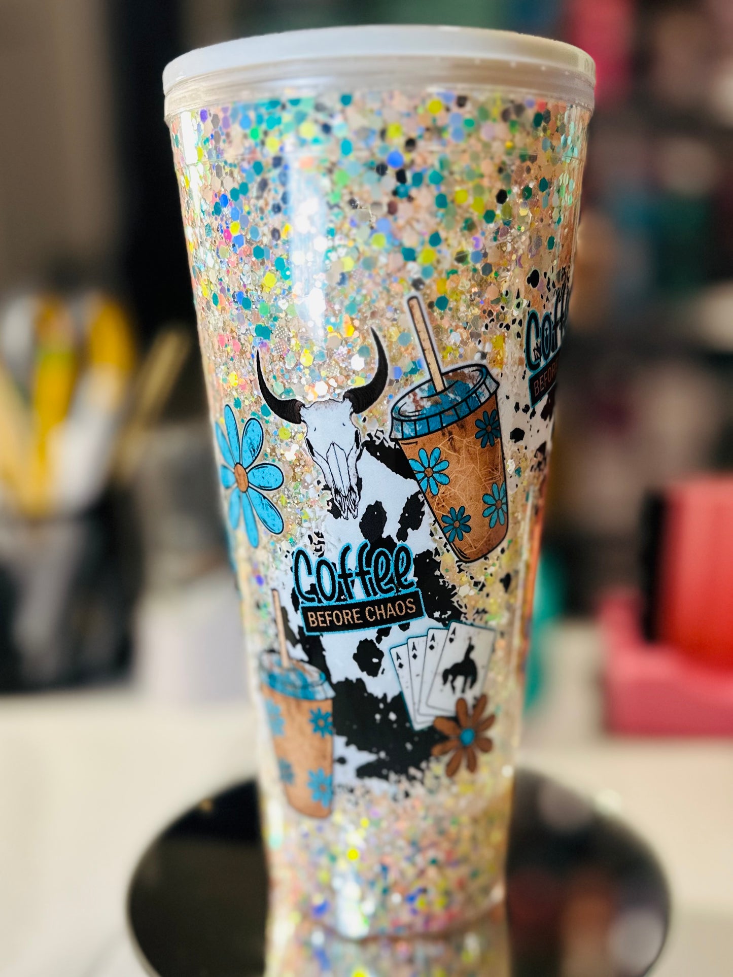 24oz Acrylic Snow Globe Teal Coffee Cup