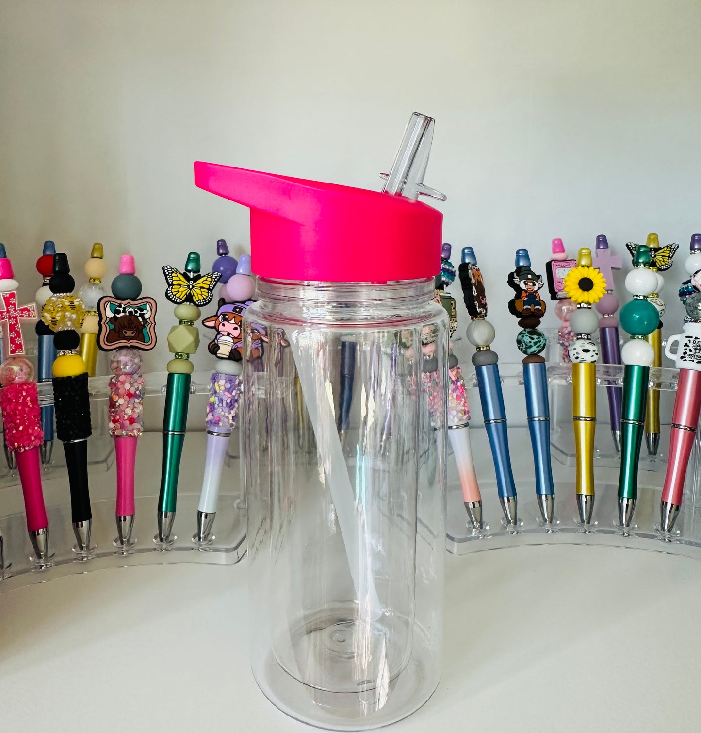 10oz Acrylic Dark Pink Kids Snow Globe Cup