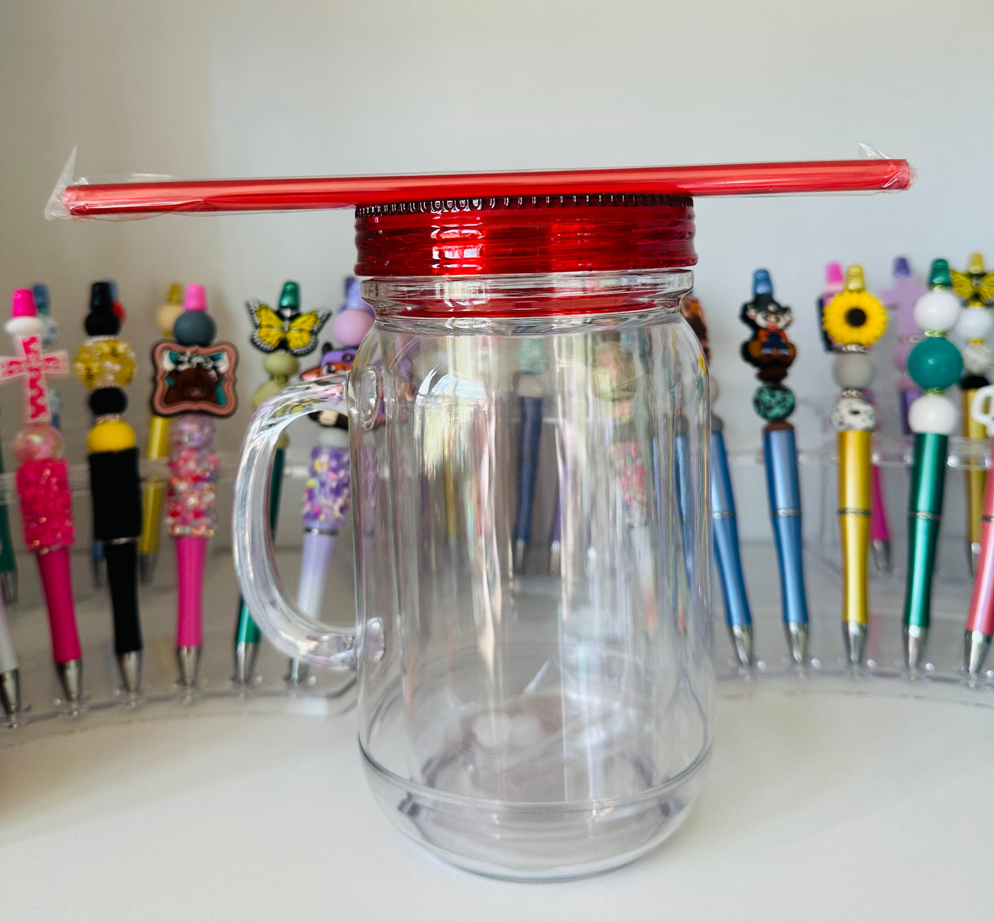 20oz Red Acrylic Snow Globe Mug