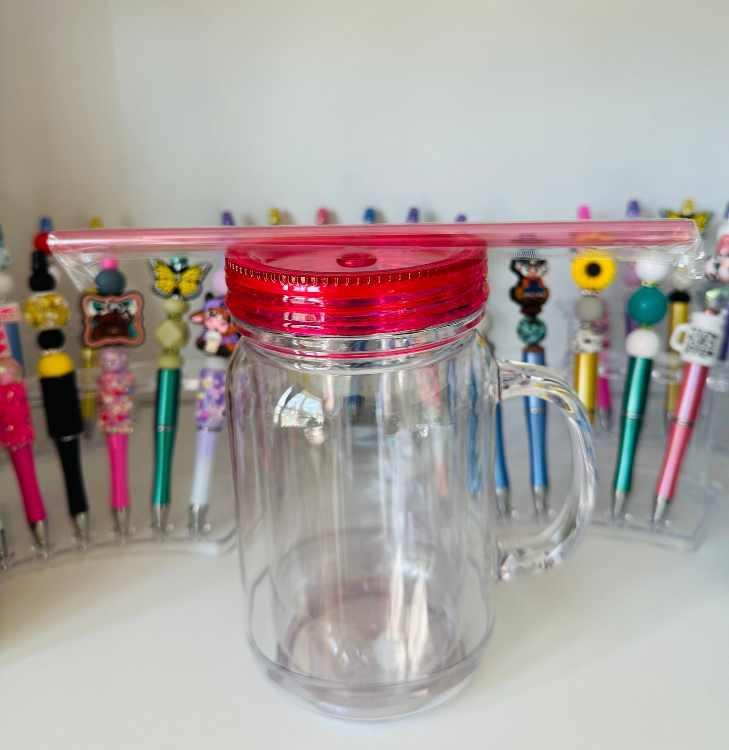 20oz Pink Acrylic Snow Globe Mug