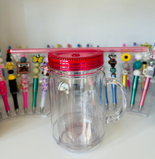 20oz Pink Acrylic Snow Globe Mug