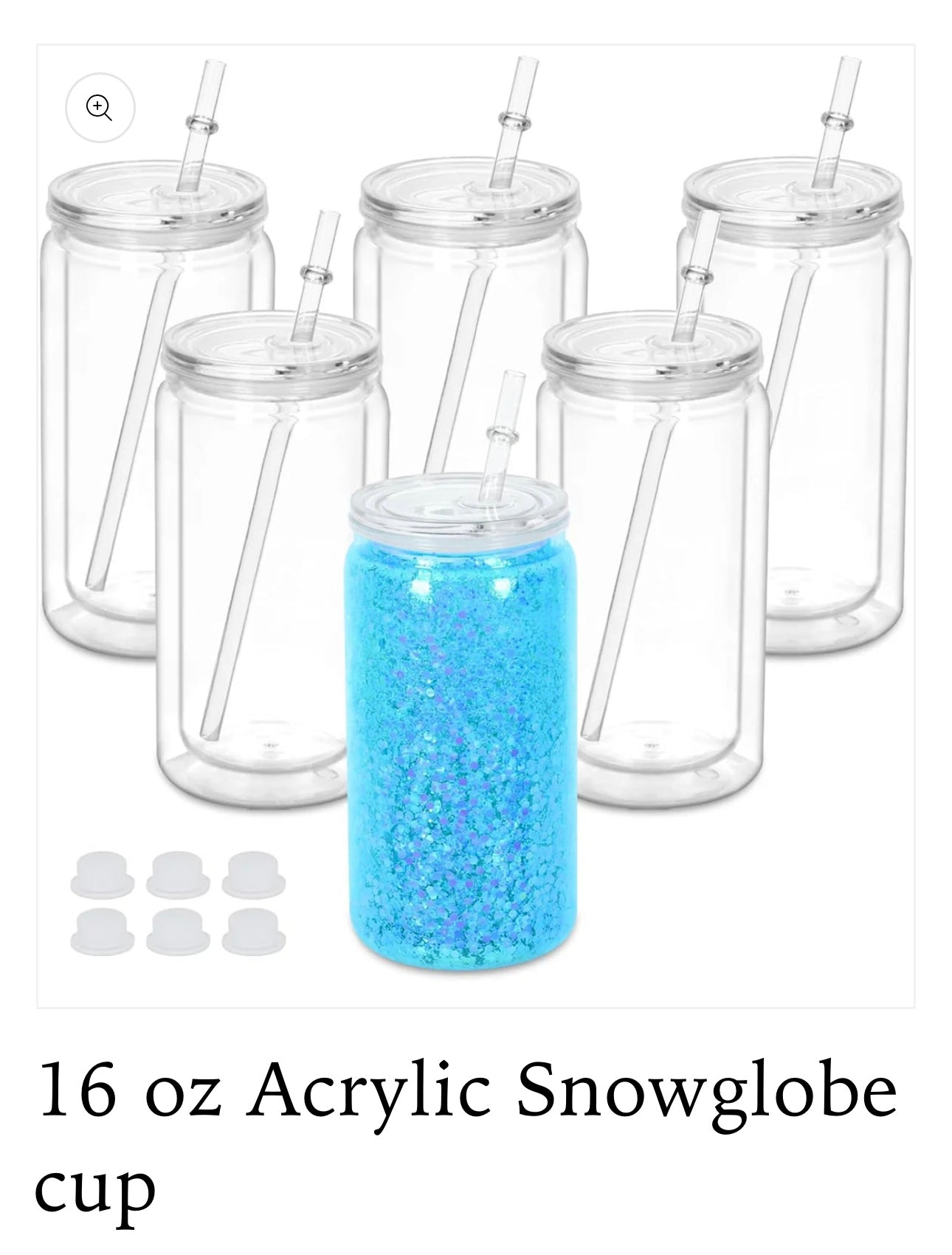16oz Acrylic Snow Globe Cup w/Clear Lid