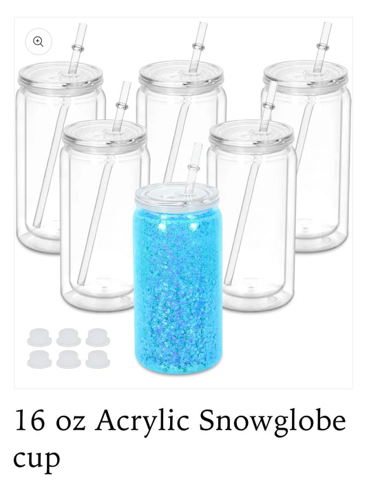 16oz Acrylic Snow Globe Cup w/Clear Lid