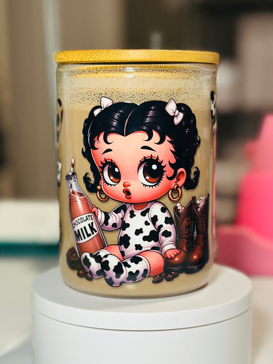 BB Chocolate Milk Snow Globe Glass Cup 16oz
