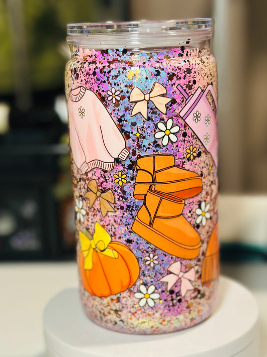 Fall Season Snowglobe Glitter Acrylic Cup 16oz