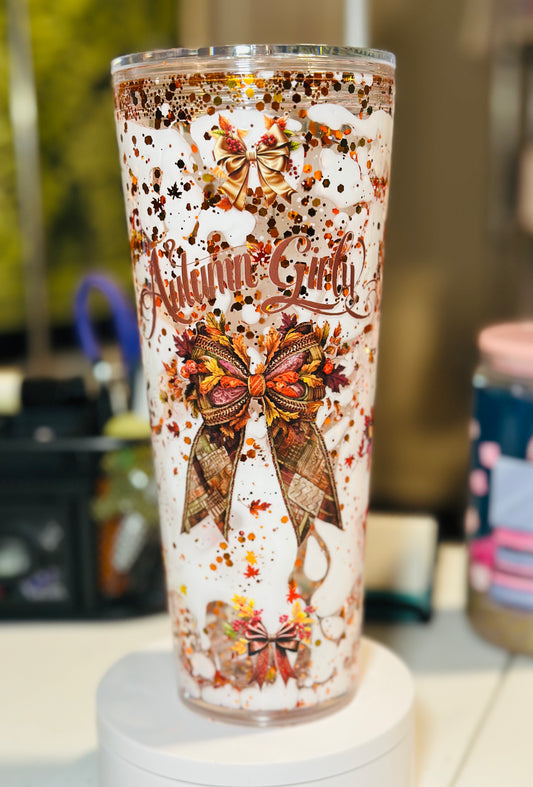 Autumn Girl 24oz Acrylic Snowglobe Tumbler