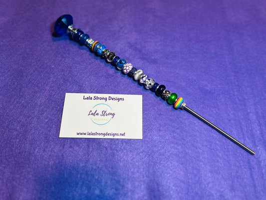 Blue Beaded Garden Stake