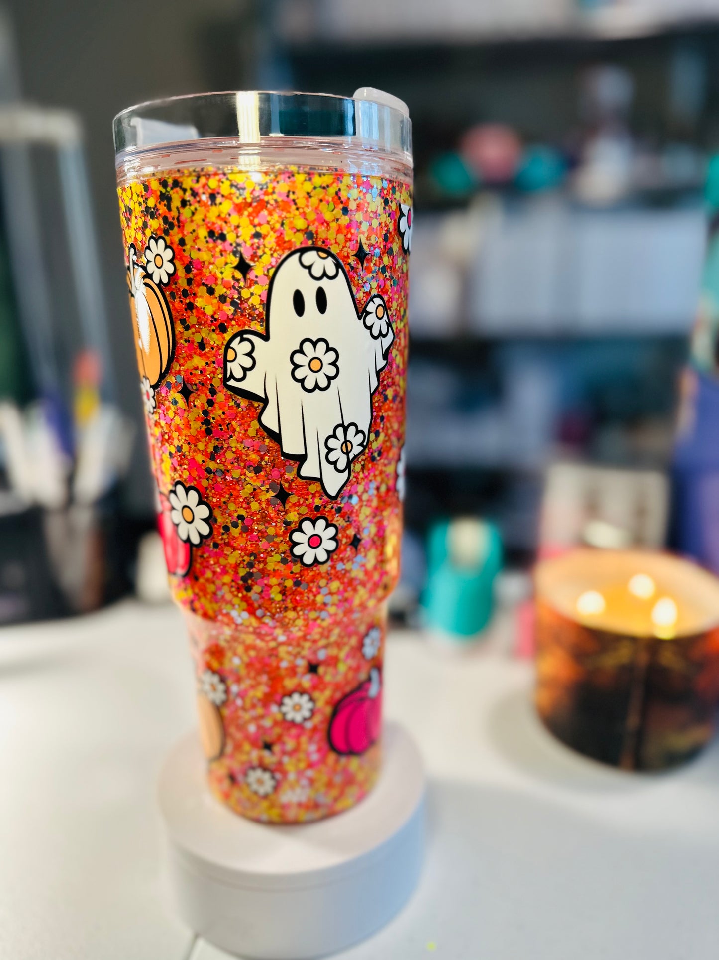 Pre-Made 40oz "FRIENDLY GHOST" Snowglobe Tumbler