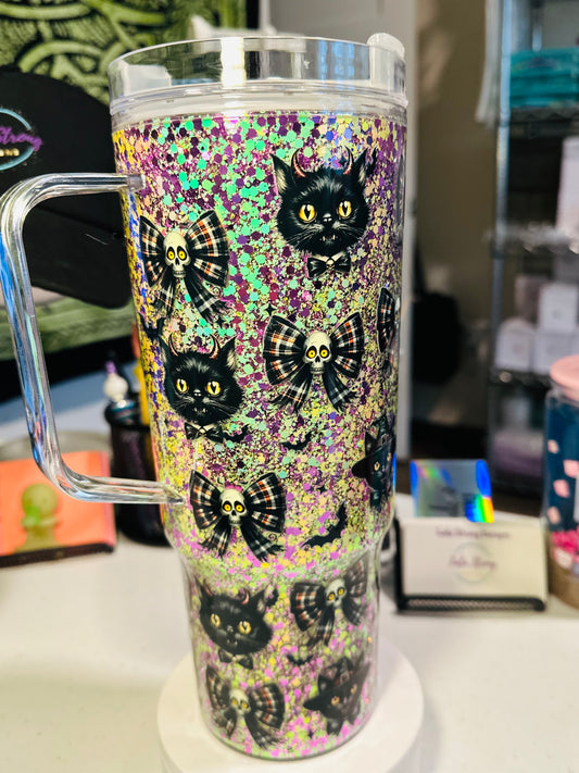 Black Cat & Skull Bow 40oz Tumbler