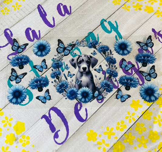 #270 GREAT DANE PUPPY W/ BLUE FLOWERS