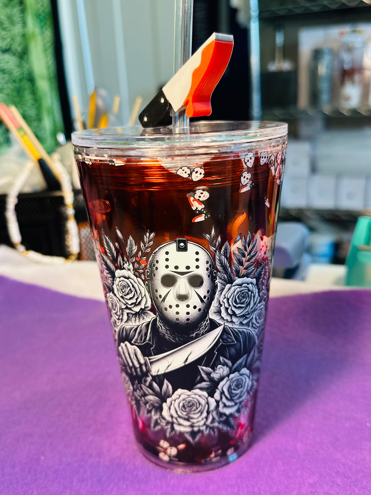 16oz Lava Blood Drip Cup w/Knife Straw Topper