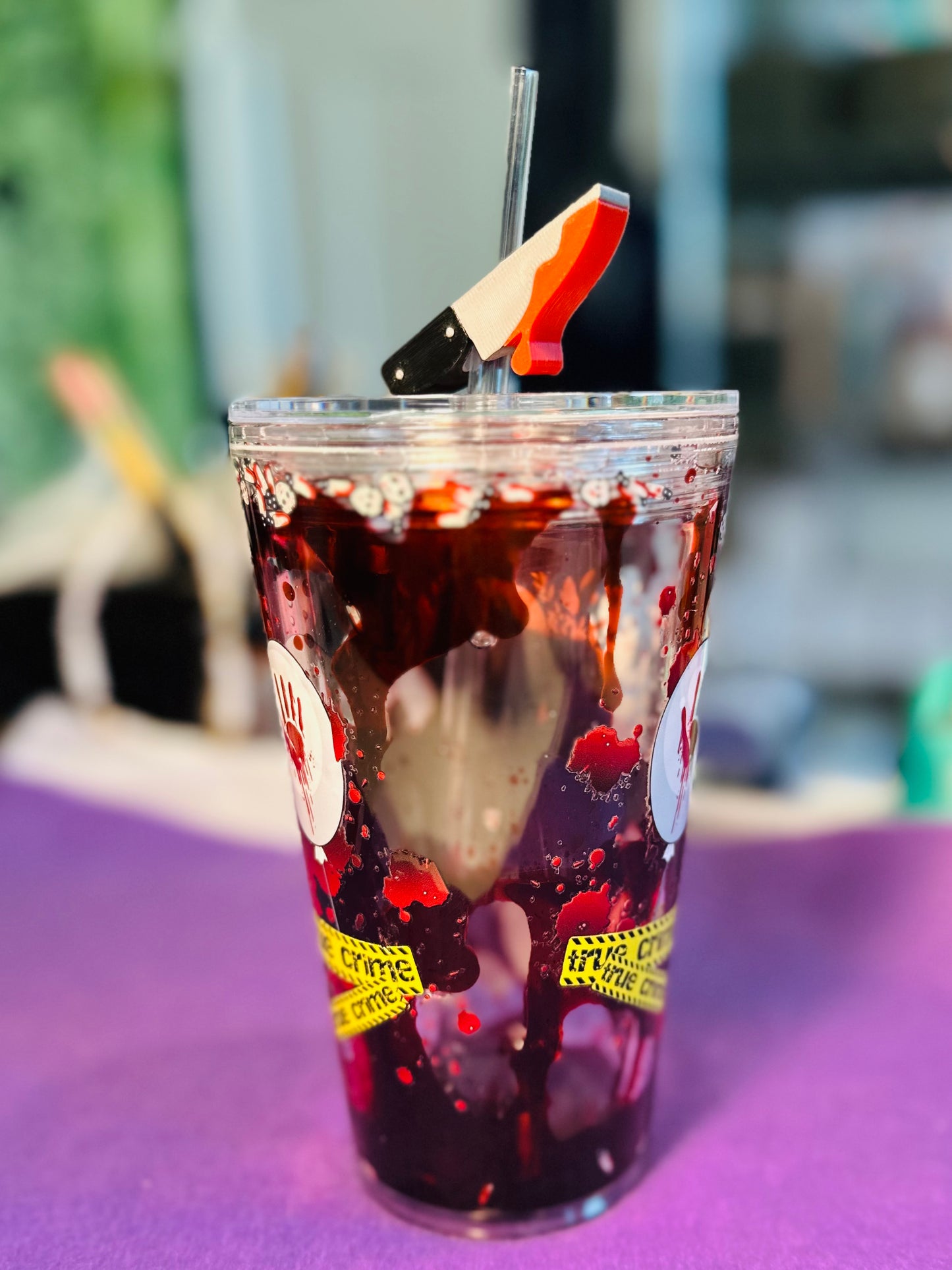 16oz Lava Blood Drip Cup w/Knife Straw Topper