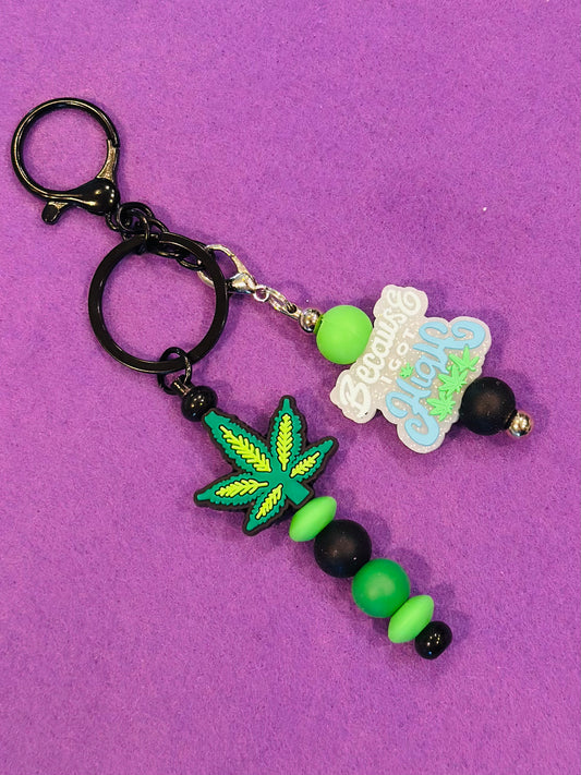 GREEN PLANT DOUBLE BEADED KEY CHAIN