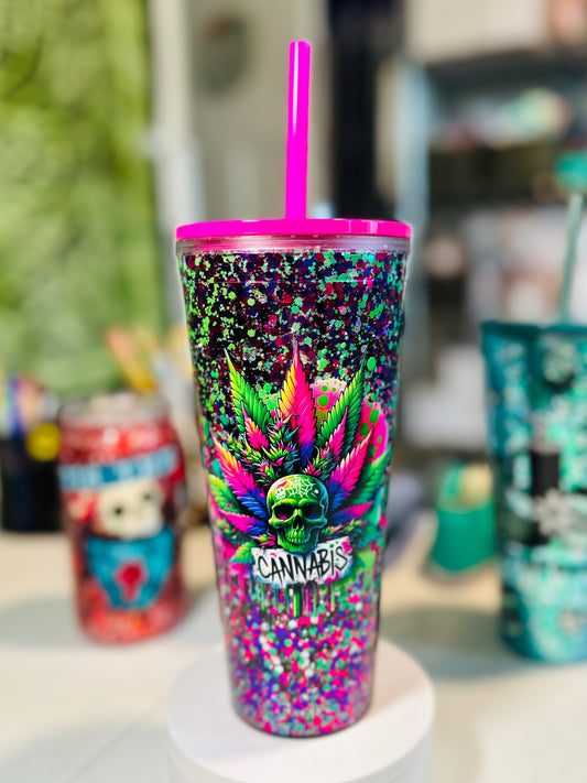 24oz Green Plant *Premade* Snow Globe Acrylic Cup