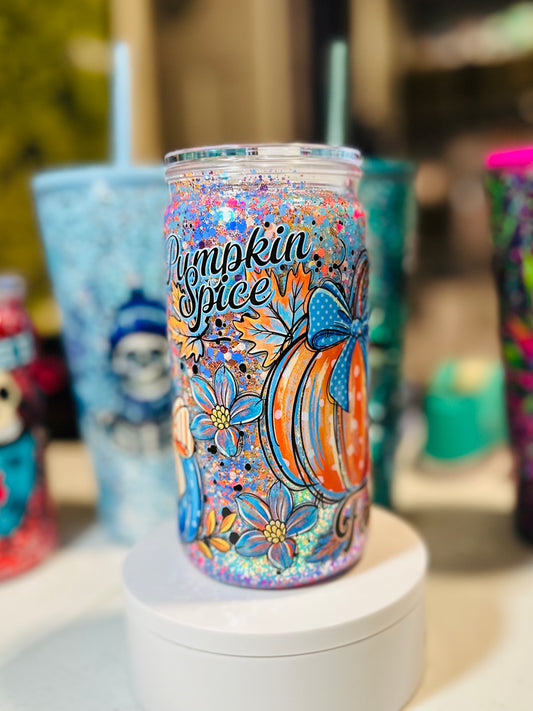 16oz Pumpkin Spice Fall *Premade* Snow Globe Acrylic Cup