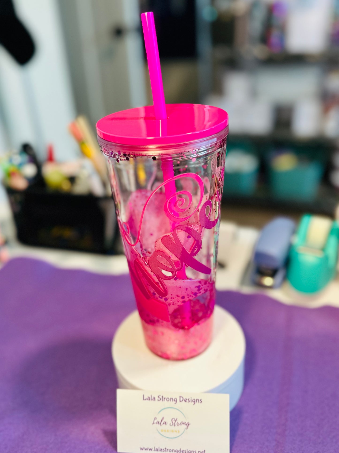 240Z ACRYLIC SNOW GLOBE TUMBLER- BREAST CANCER RIBBON