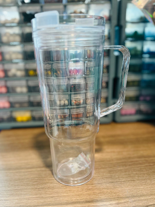 40oz CLEAR HANDLED TUMBLER SNOW GLOBE (ACRYLIC)