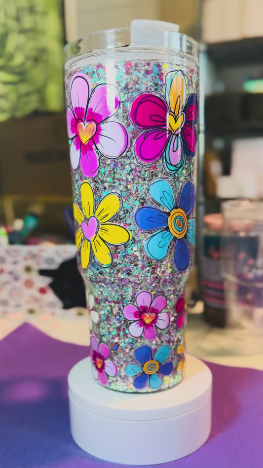 40oz SNOW GLOBE TUMBLER FLOWERS